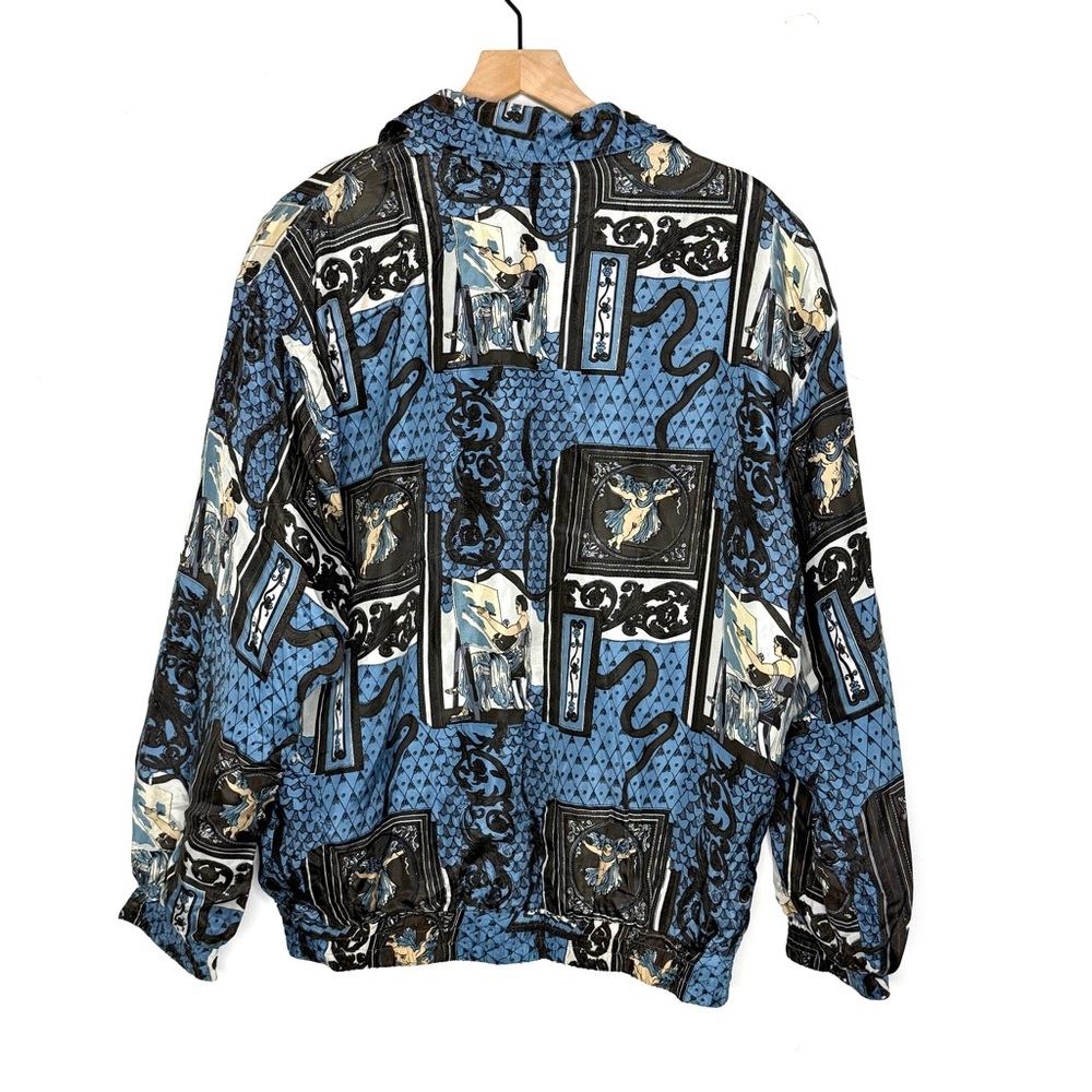 RARE Carte 100% SILK Art Print Bomber Jacket XL | Vintage 90s Renaissance Style - Picture 10 of 10